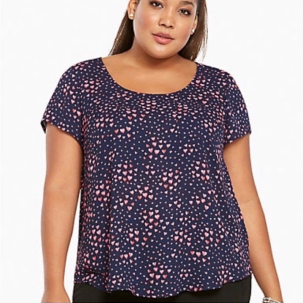 Torrid Pink Heart Navy Top Semi Sheer Blouse Plus Sz 2xl
